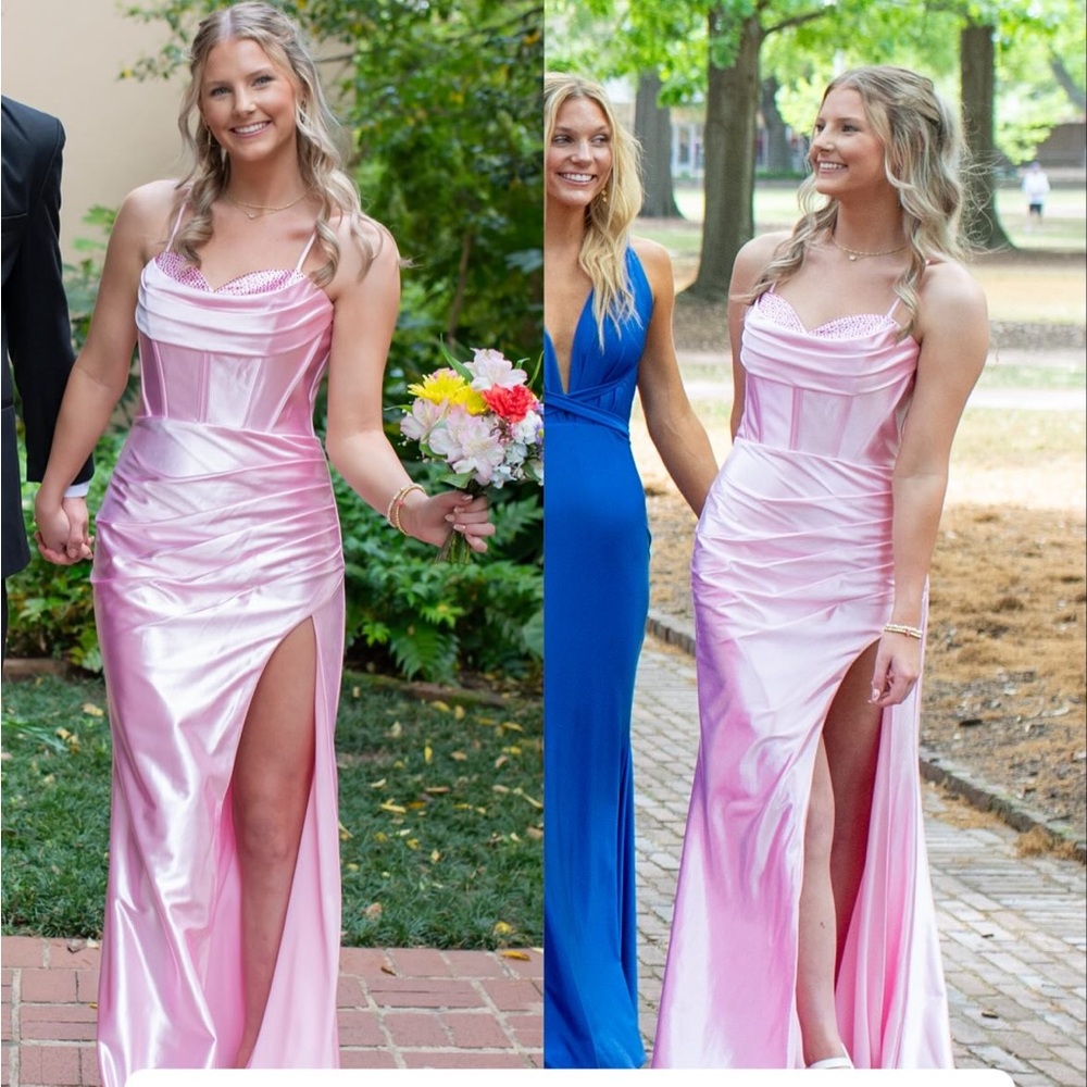 Elegant Pink Satin Evening Gown